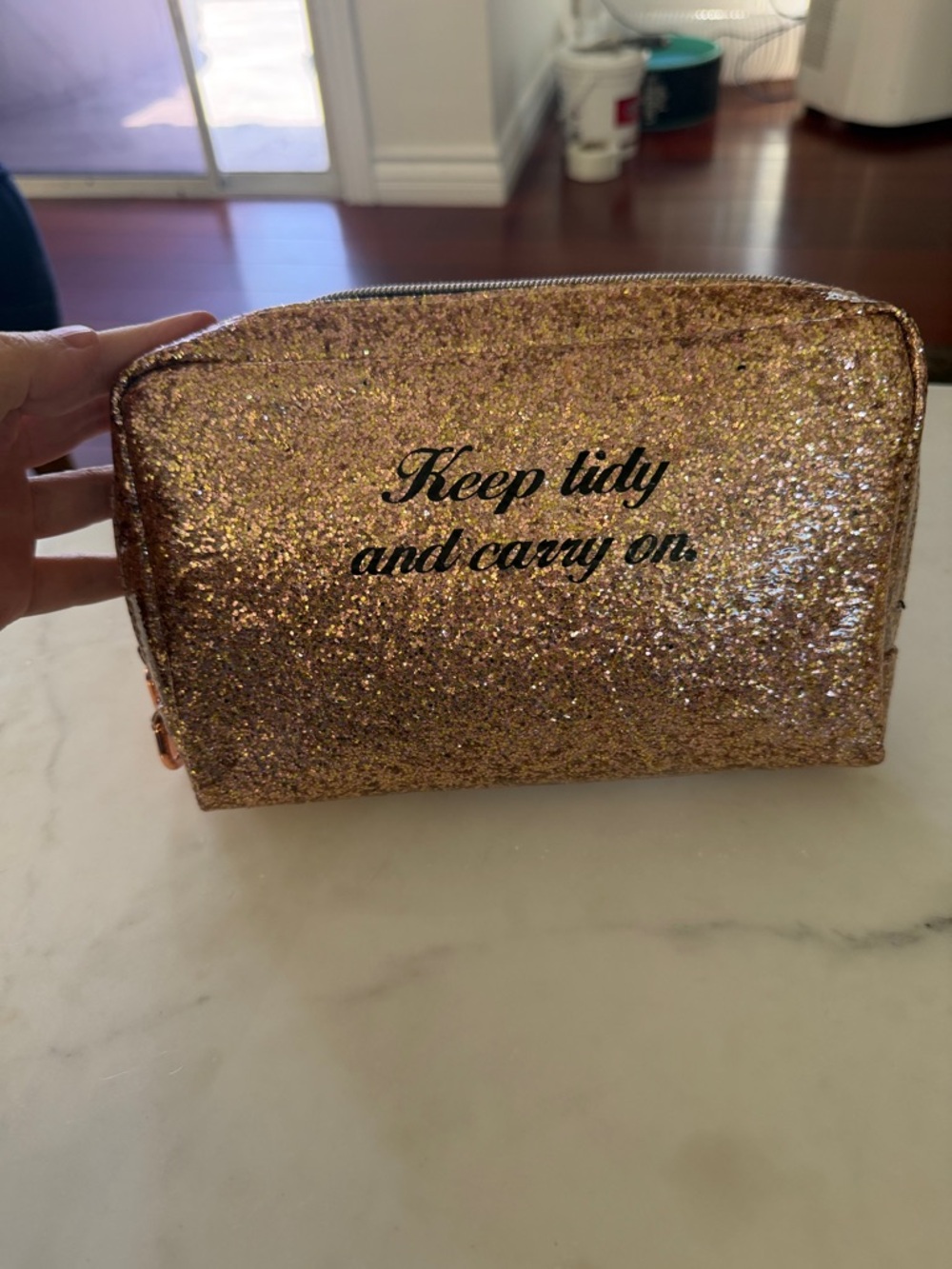 Tartan & Twine Glitter Cosmetic Pouch - Rose Gold "Keep tidy and carry on"